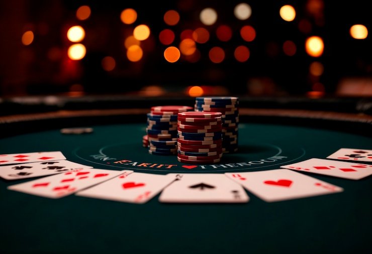 Tampilan meja Free Play dengan chip virtual dan antarmuka taruhan
